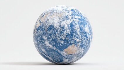 A detailed, 3D model of Earth, showcasing continents and oceans in a serene, neutral backdrop.