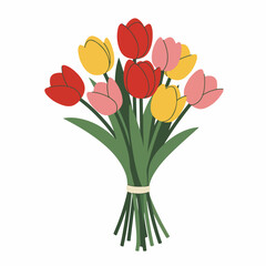 Flat Style Simple Spring Tulip Flower Bouquet Illustration Isolated