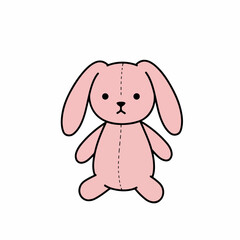 Cute Outline Pink Bunny Plush Toy for Kids Illustration
