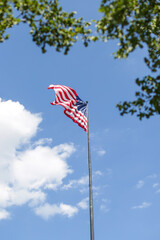 American flag against blue sky