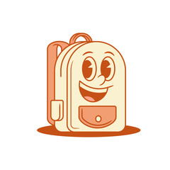 Comic laughing schoolbag back to school cartoon character isometric vector illustration. Happy smiling friendly positive backpack bag pupil studying learning education minimalist mascot personage