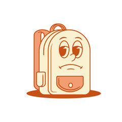 Upset sad tired schoolbag back to school cartoon character isometric vector illustration. Unhappy sadness tiredness backpack bag pupil education learning minimalist mascot no powers negative emotion