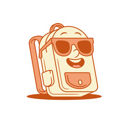 Cool smiling schoolbag back to school cartoon character isometric vector illustration. Happy funky backpack bag pupil studying education minimalist mascot in summer eyeglasses smile positive emotion