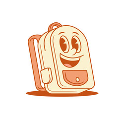 Comic laughing schoolbag back to school cartoon character isometric vector illustration. Smiling happy backpack bag pupil college studying education minimalist mascot funky positive emotion