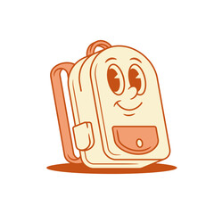 Positive cute schoolbag back to school cartoon character smile isometric vector illustration. Happy friendly backpack bag pupil education studying minimalist mascot cheerful smiling having fun