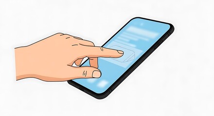 Hand touching smartphone screen, digital interaction concept.