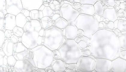 Close-up abstract view of interconnected white foam bubbles creating a geometric pattern with light and shadow effects.