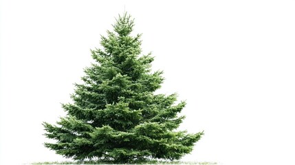 Fototapeta premium A lush green Christmas tree stands unadorned, showcasing its natural beauty against a plain white backdrop. This scene depicts a peaceful and serene moment