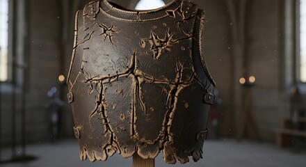 Ancient Armor Displayed in Museum with Detailed Cracks.