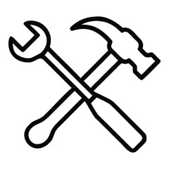 Crossed hammer and wrench icon set for construction renovation repair and tools concepts vector