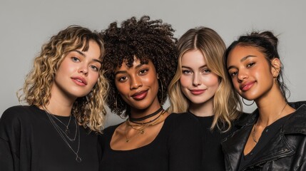Obraz premium Diverse Group of Young Women Posing Against Neutral Background