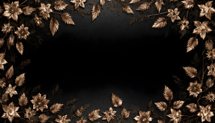 Elegant Black Background Frame with Gold Floral Decoration for Wedding or Event Design