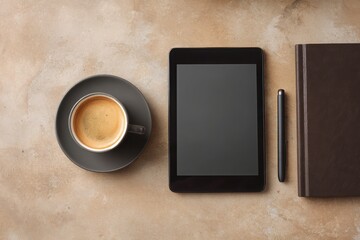tablet and coffee cup