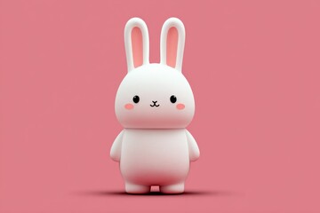 Obraz premium Cute 3d rendered cartoon rabbit character standing against a solid pink backdrop
