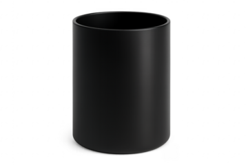 Black matte cylinder container cup against transparent background