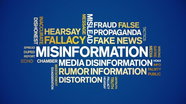 Misinformation animated word cloud-text design animation tag kinetic typography seamless loop.