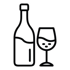 Simple line art icon of wine bottle and full glass for beverage and celebration themes vector