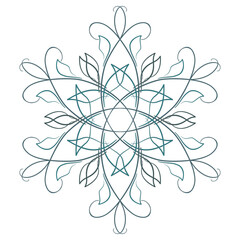 Round celtic floral ornament. Green blue mandala. Fantasy coat of arms of the Druids Thin branches with flowers and leaves. Elegant design of swirls and curved lines. Ornamental round tattoo