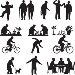 Active Seniors and Elderly People Silhouettes Vector Set