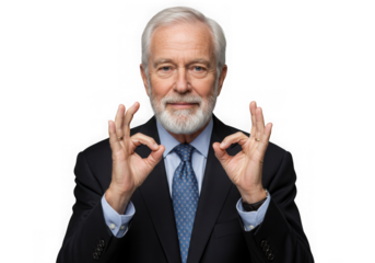 Professional man in suit isolated on transparent background making ok hand gesture