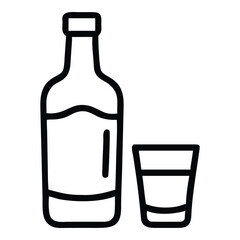 Simple line art icon of alcohol bottle and shot glass for beverage and party graphics vector