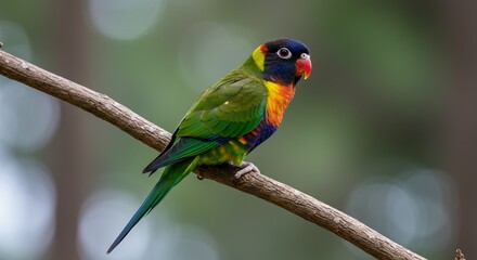 Fototapeta premium Colorful parrot perched on branch vibrant plumage nature wildlife photography