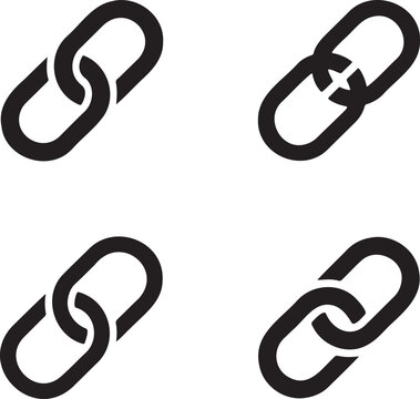 Minimalist Chain Link Icon Set &ndash; Black Connection Symbols in 2x2 Grid Design 