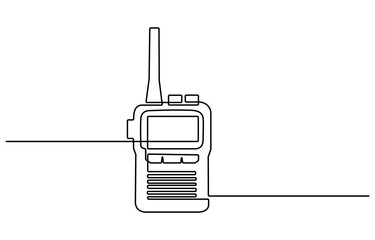 Fototapeta premium Walkie talkie one line drawing electronic object. Portable two-way radio transceiver device for communication, Vector continuous one single line drawing icon of portable walkie talkie in silhouette.