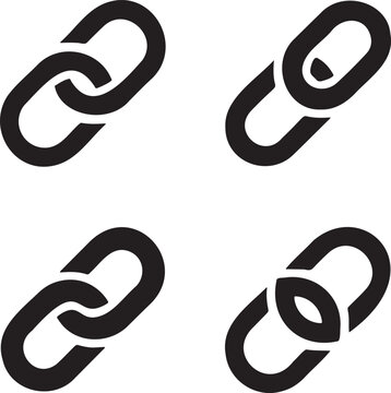 Minimalist Chain Link Icon Set &ndash; Black Connection Symbols in 2x2 Grid Design 