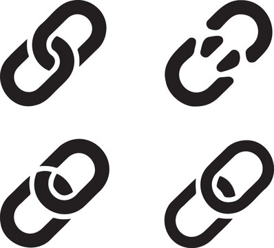 Minimalist Chain Link Icon Set &ndash; Black Connection Symbols in 2x2 Grid Design 