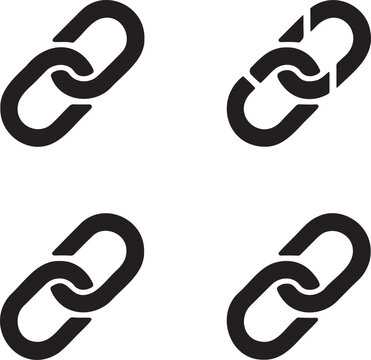Minimalist Chain Link Icon Set &ndash; Black Connection Symbols in 2x2 Grid Design 