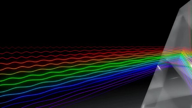 White light refraction through glass prism creating rainbow spectrum dispersion physics demonstration wavelength visualization