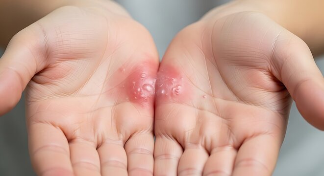 Hands with Second-Degree Burn - A Close-Up View of Blistered Skin.