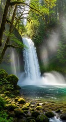 Obraz premium Majestic Waterfall Cascading Through Lush Forest.