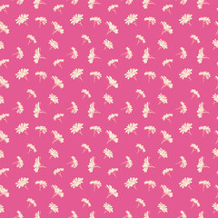 Seamless vector floral pattern with delicate cream blossoms on a vivid pink background. Stylish botanical design for fabrics, packaging, wallpaper, and surface prints