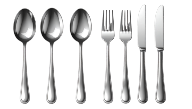 Dual Variation Shiny Kitchen Utensil Collection, Isolated on Transparent Background.