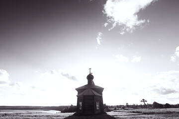 wooden church, landscape wooden architecture of the Russian north, Orthodox architecture...
