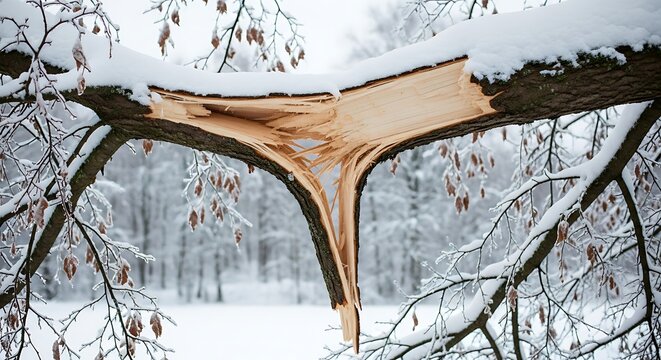 Large Tree Branch Broken by Heavy Snow in Winter. - Powered by Adobe