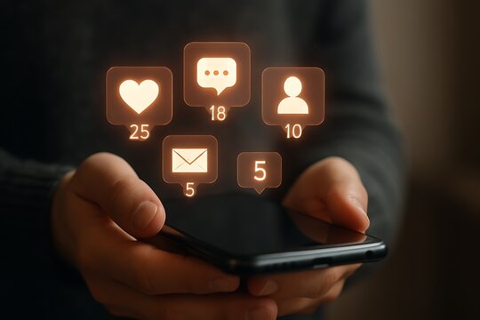 Social Media Notifications Pop Up Over Smartphone - Powered by Adobe