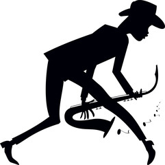 Musician playing saxophone. Original silhouette. 
Musician playing saxophone with inspiration. Black on white background
