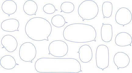 可愛い形の吹き出しセット。手描き風でゆるい感じのふきだし。青色。丸、長方形がたくさんあって使いやすい。
