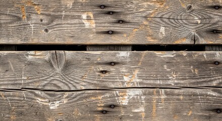 Weathered Wood Texture with Nails and Cracks, Close-Up.