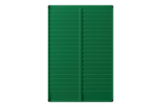 Green plastic document holder organizing office supplies
