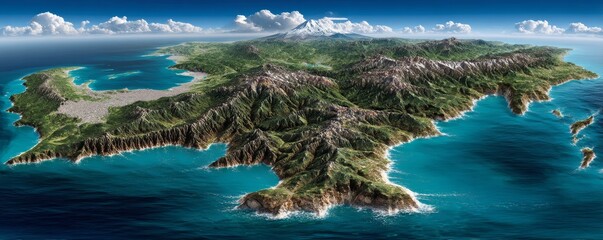 Fototapeta premium Detailed 3D Map of Turkey Showcasing Topography and Landscape of Istanbul with Coastal Waters and Greenery
