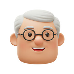 Cartoon Elder Man with Glasses Smiling on White Background