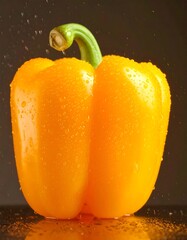 Bright yellow pepper with water droplets