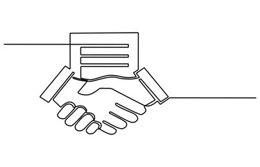 Line hand handshake people continuous business outline partnership vector together. Handshake line hand art concept trust deal agreement one illustration sketch isolated background work team man.