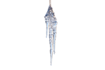 A glistening, detailed icicle, showcasing its beautiful clear ice formation and sharp points. Perfect for winter themes. background removed