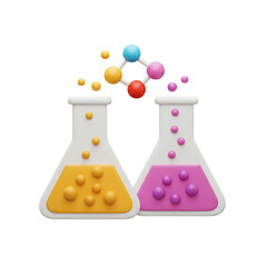 Colorful Scientific Beakers with Molecule Structure on White Background