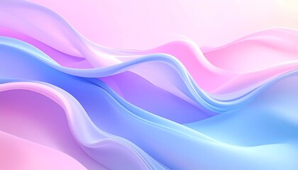 Abstract 3D rendering of flowing pastel fabric, gradient colors of pink, blue, and purple, creating a dreamy, soft visual experience